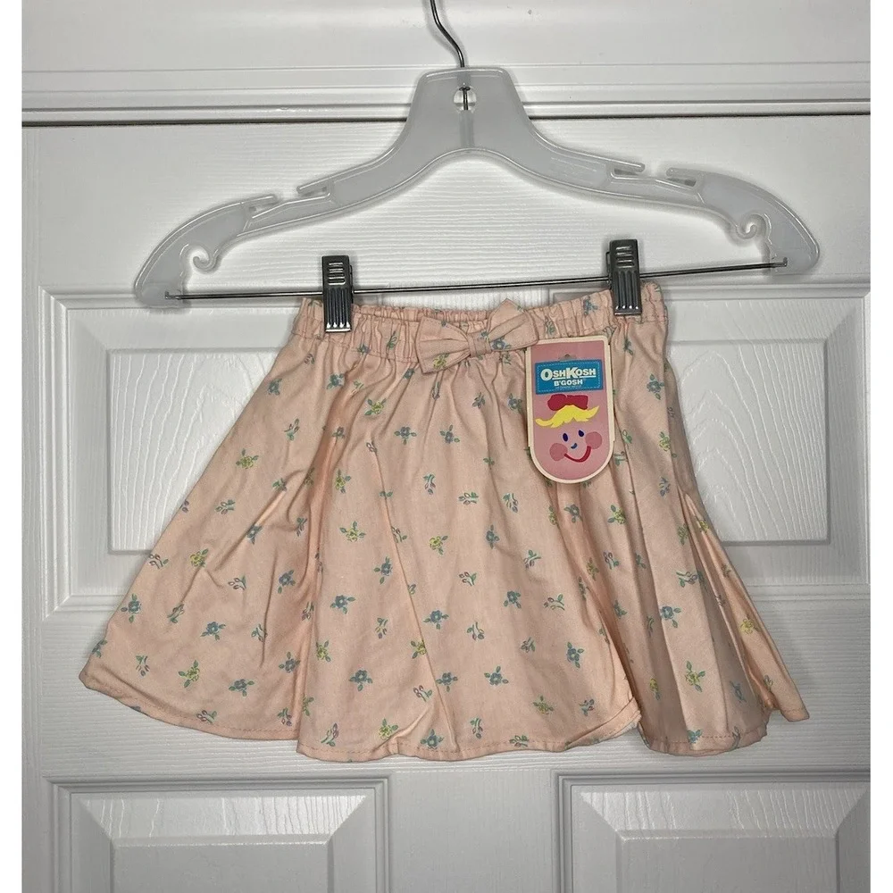 Vintage Oshkosh B' Gosh Kid Girls Cotton Pleated‎ Skirt Pink Flowers 3T New